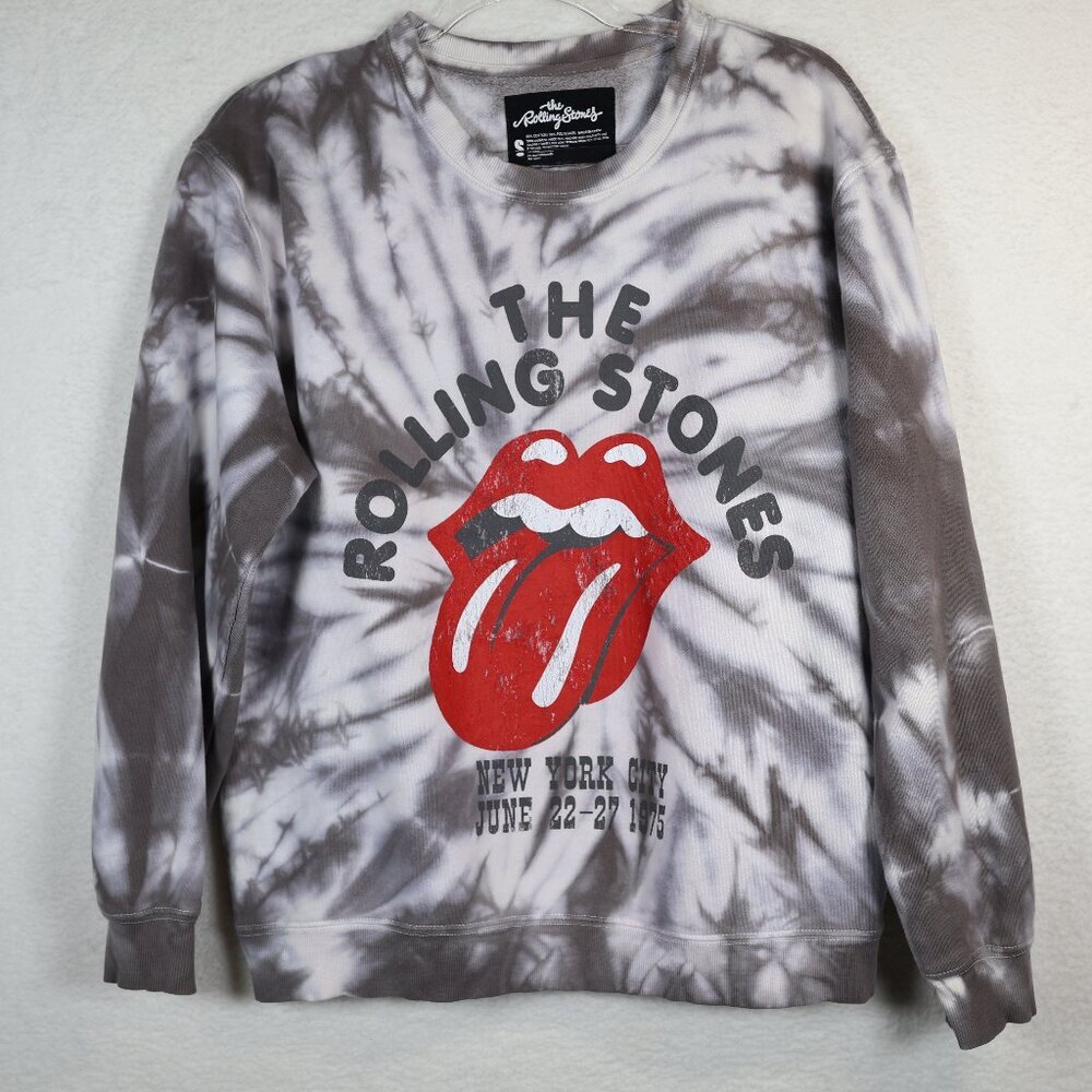 THE ROLLING STONES Sweatshirt Mens Oversized Small Tie Die Logo Tongue Crew Neck